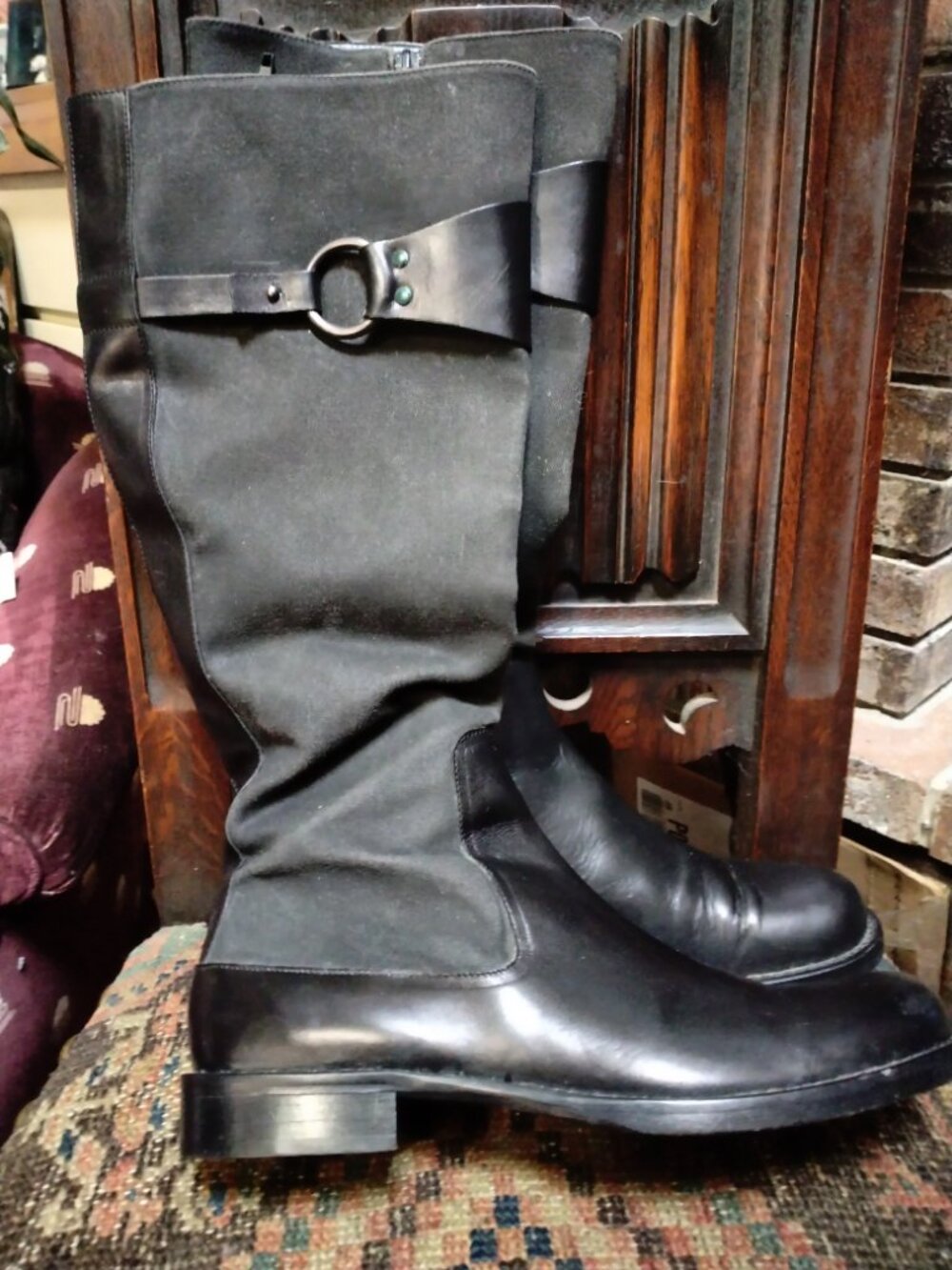 Vintage Banana Republic Canvas And Leather Boots Size 9.5 With Zippers